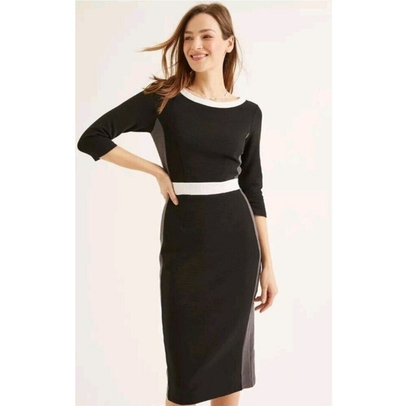 Boden Dresses & Skirts - NWT Boden Leah Ottoman Colorblock Black Gray White 3/4 Sleeve Dress EUC
